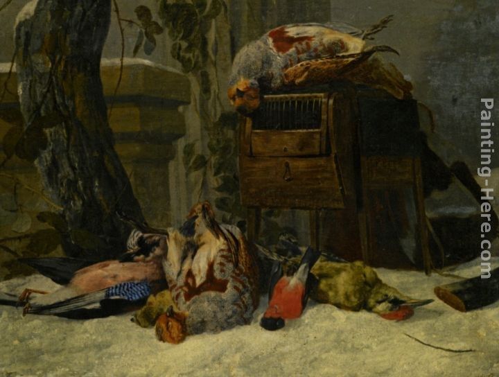 Peeter Boel Still Life with Dead Game and Songbirds in the Snow